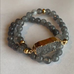 Blue Druzy and Gold-Hued Bracelet